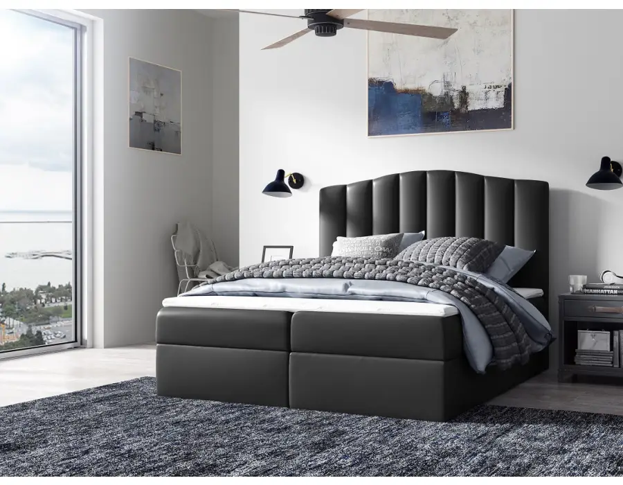 PRATO K3 łóżko kontynentalne z materacem 140x200, pojemnik na pościel, zagłowie pionowe przeszycia